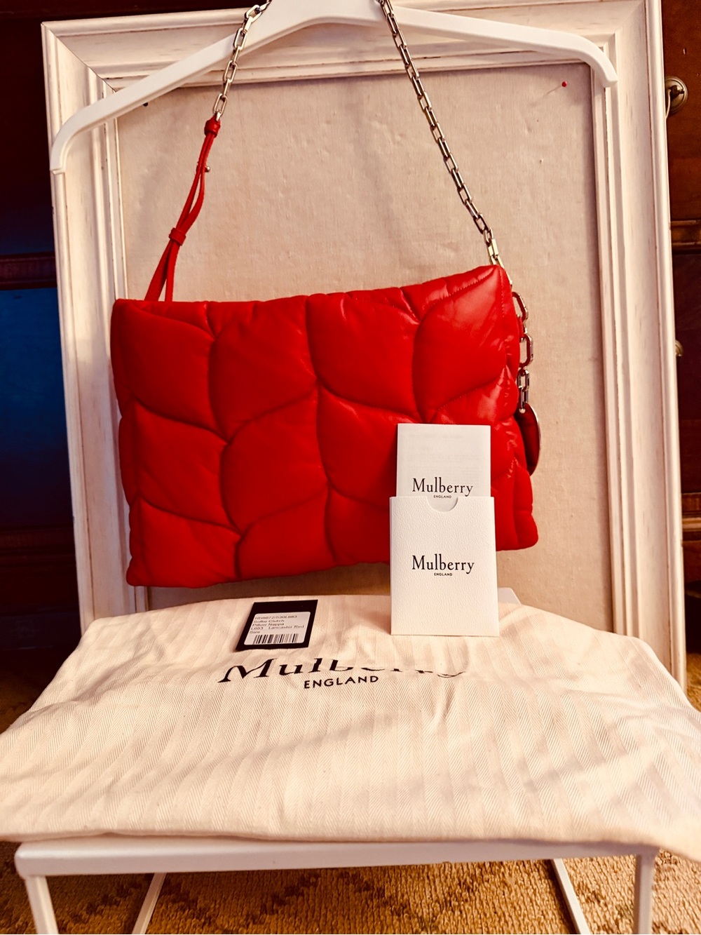 Mulberry RED Softie Clutch w silver hardware NWT